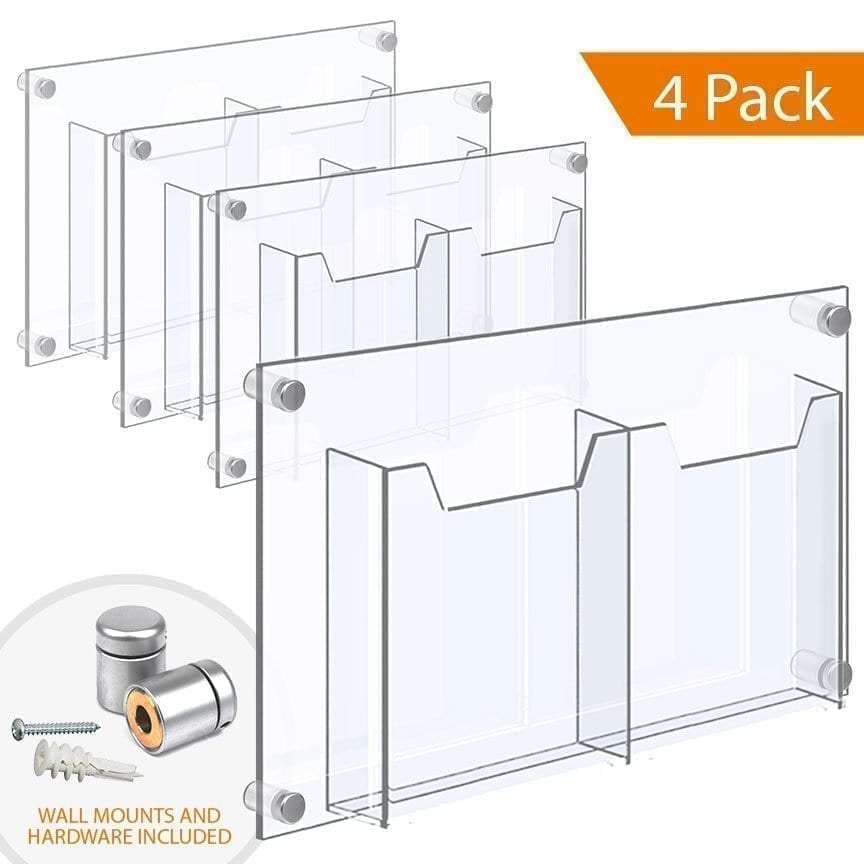 WALL MOUNTED ACRYLIC LEAFLET DISPENSER – DOUBLE POCKET (with 1/4″ base). Insert Size: 8.5"W x 11"H Letter / QTY 4