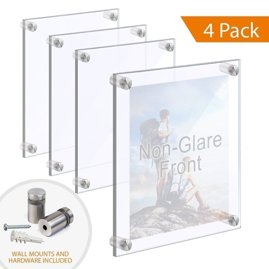 ACRYLIC PHOTO FRAMES WITH STANDOFFS – CLEAR & NON-GLARE ACRYLIC SET / QTY 4