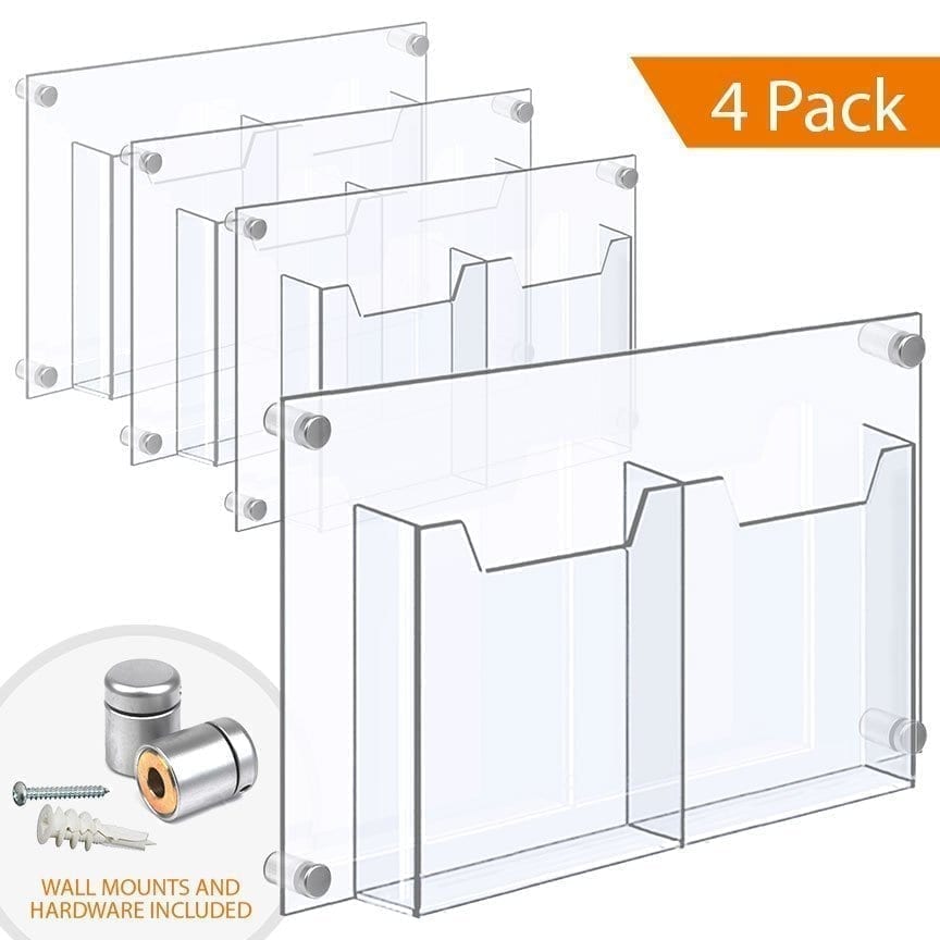 WALL MOUNTED ACRYLIC LEAFLET DISPENSER – DOUBLE POCKET / FOLDED. Insert Size: 8.5"W x 11"H Letter / QTY 4